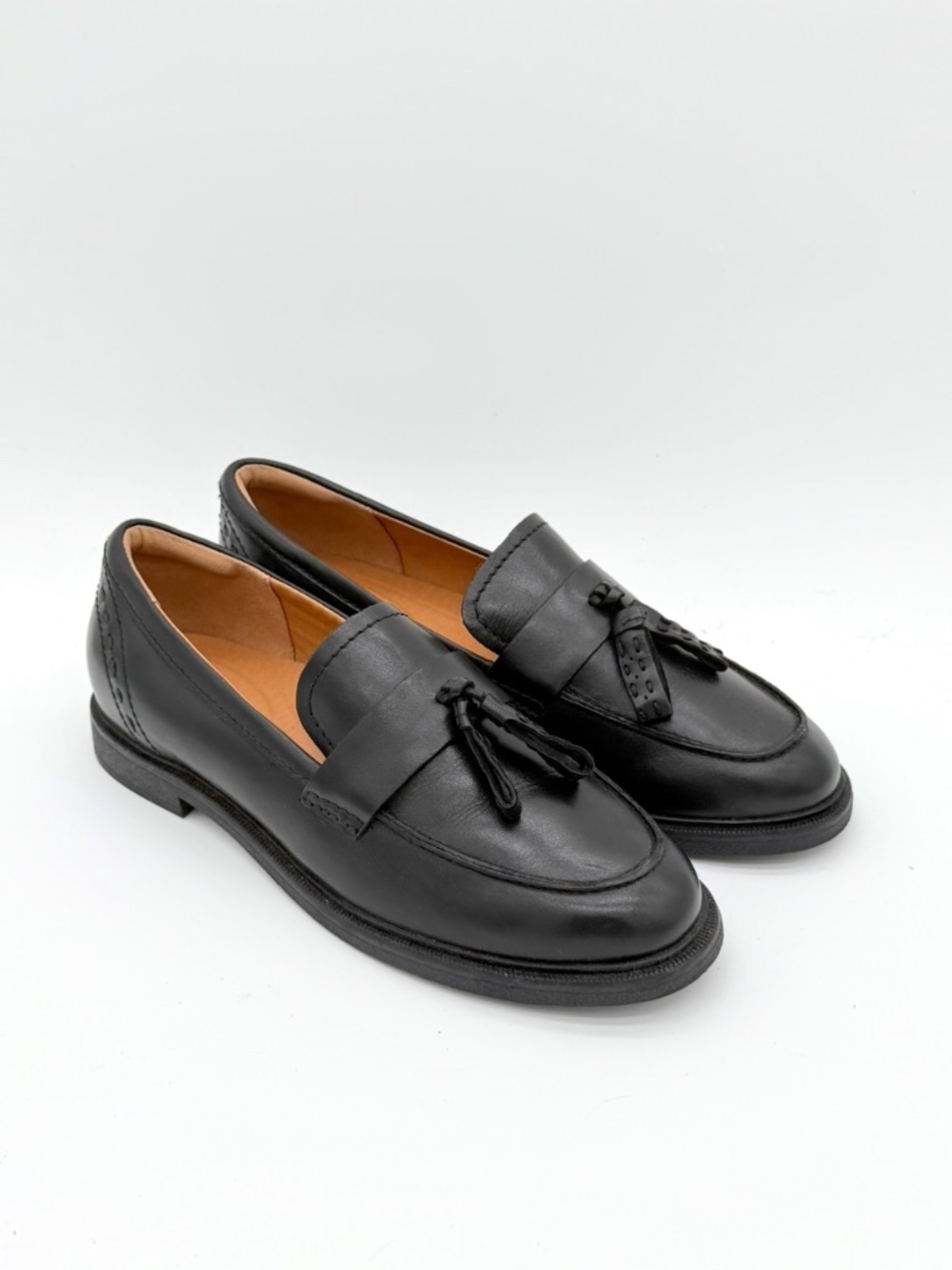 Earth Womens Deeana Black Leather Tassel Loafers Shoes Size 9.5 W Wide